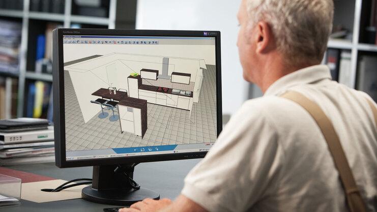 Planungsdarstellung einer Küche in 3D am Computer durch #Branche1#